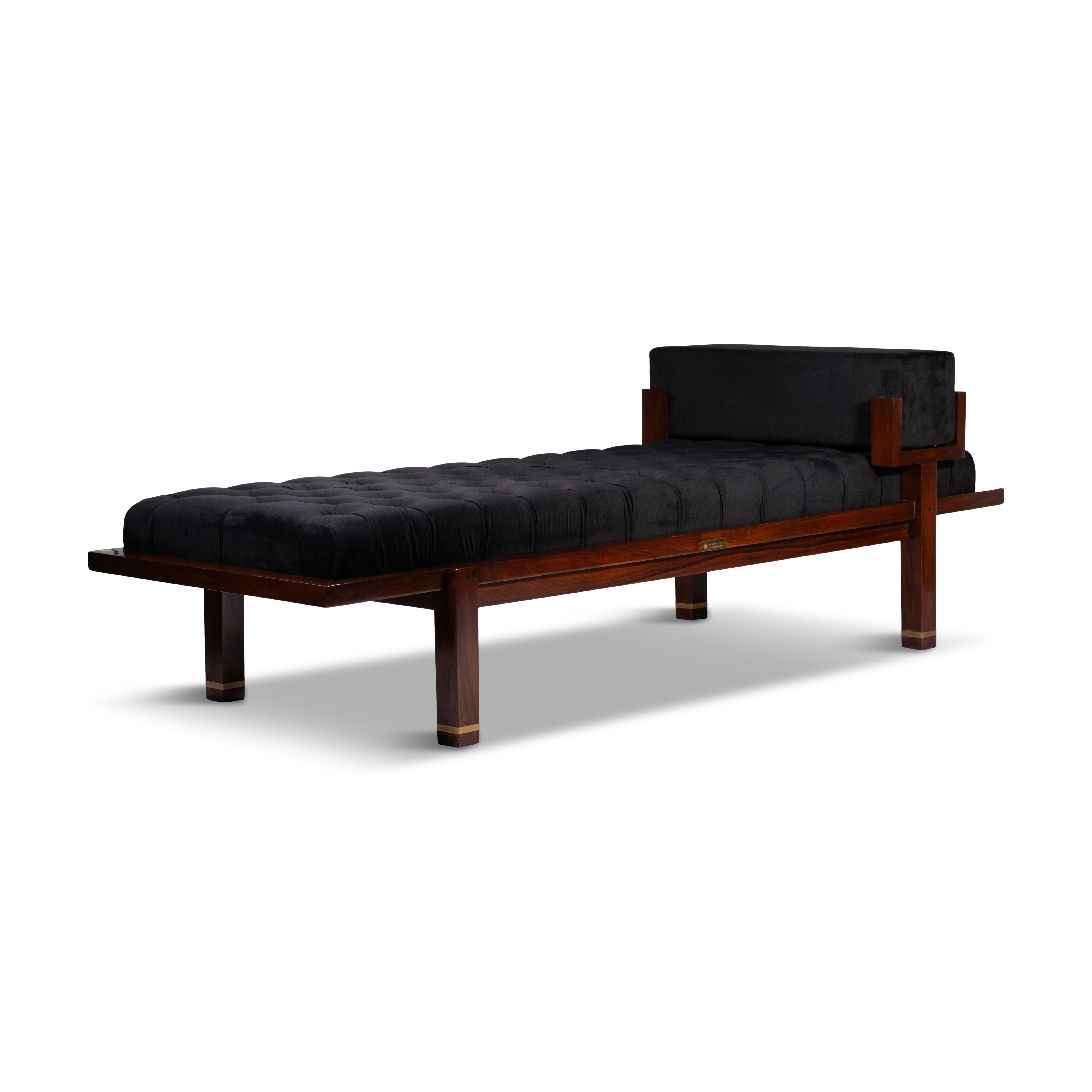 Angled shot of the CETI lounge daybed showing its low-profile form and square legs