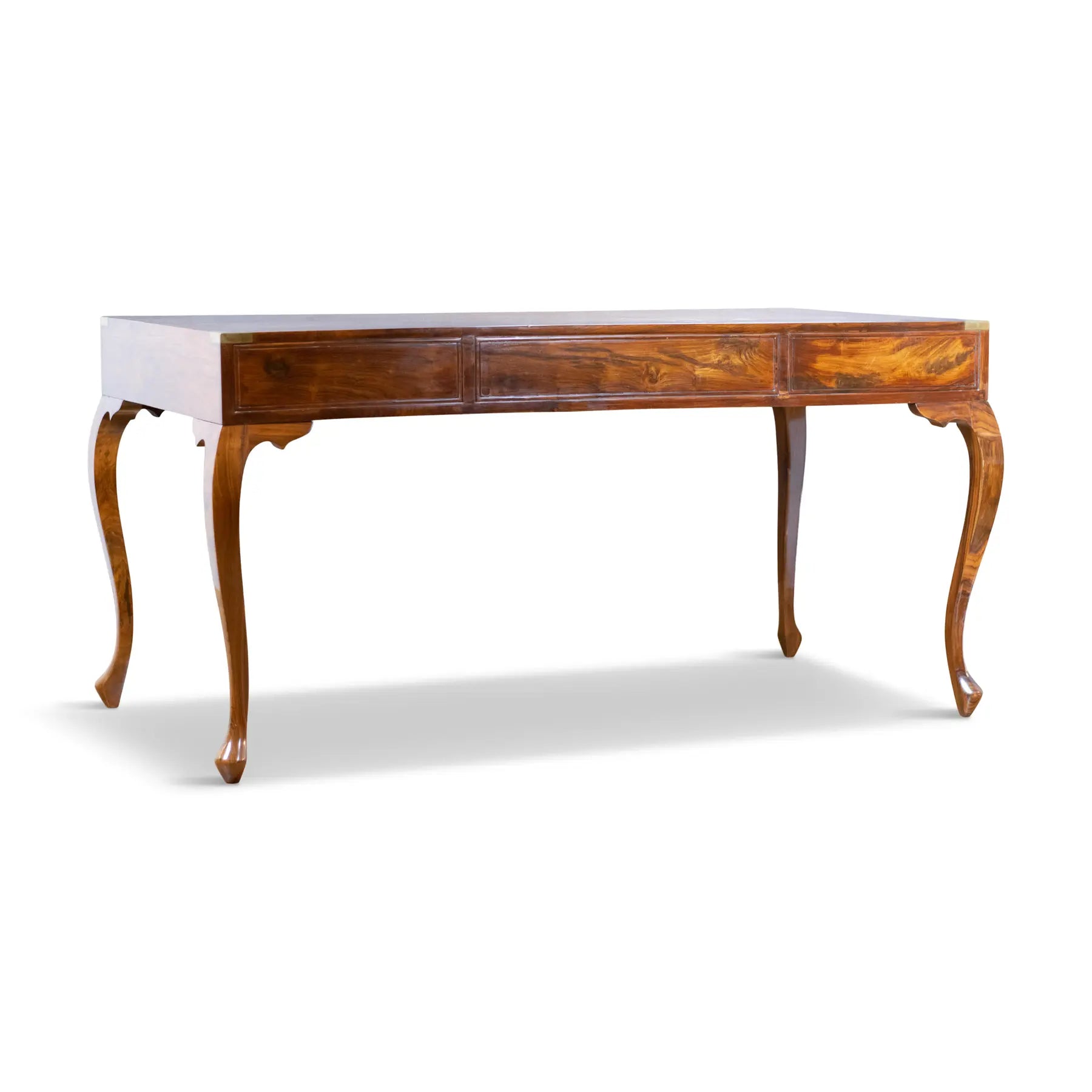 Angled view of the rosewood office desk on white background