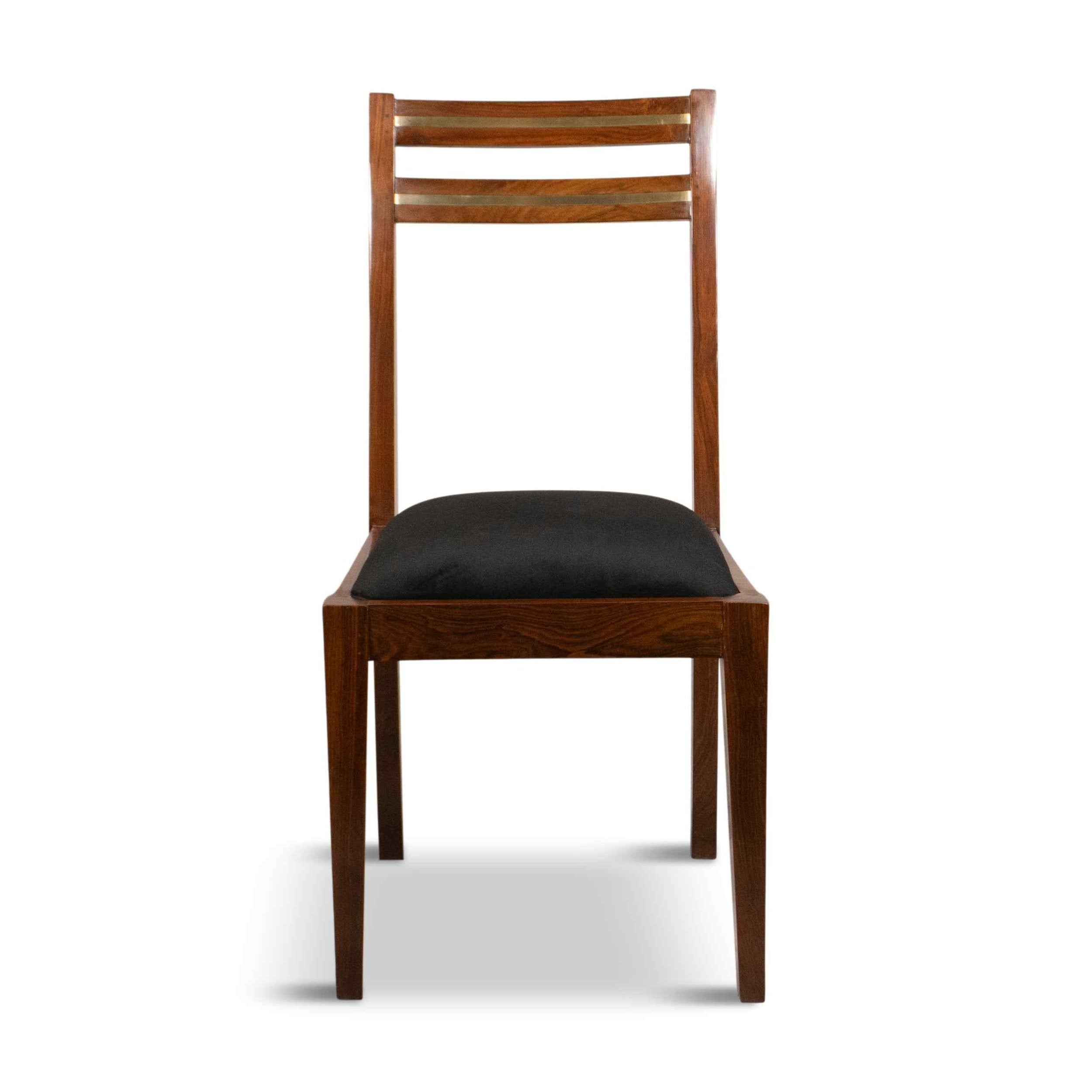 Front view of NAOF handmade solid rosewood modern dining chairs with black velvet seat on white background